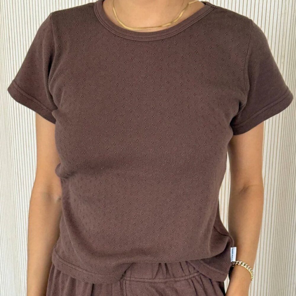Le Bon Shoppe Chocolate Pointelle Babe Tee, Size Small